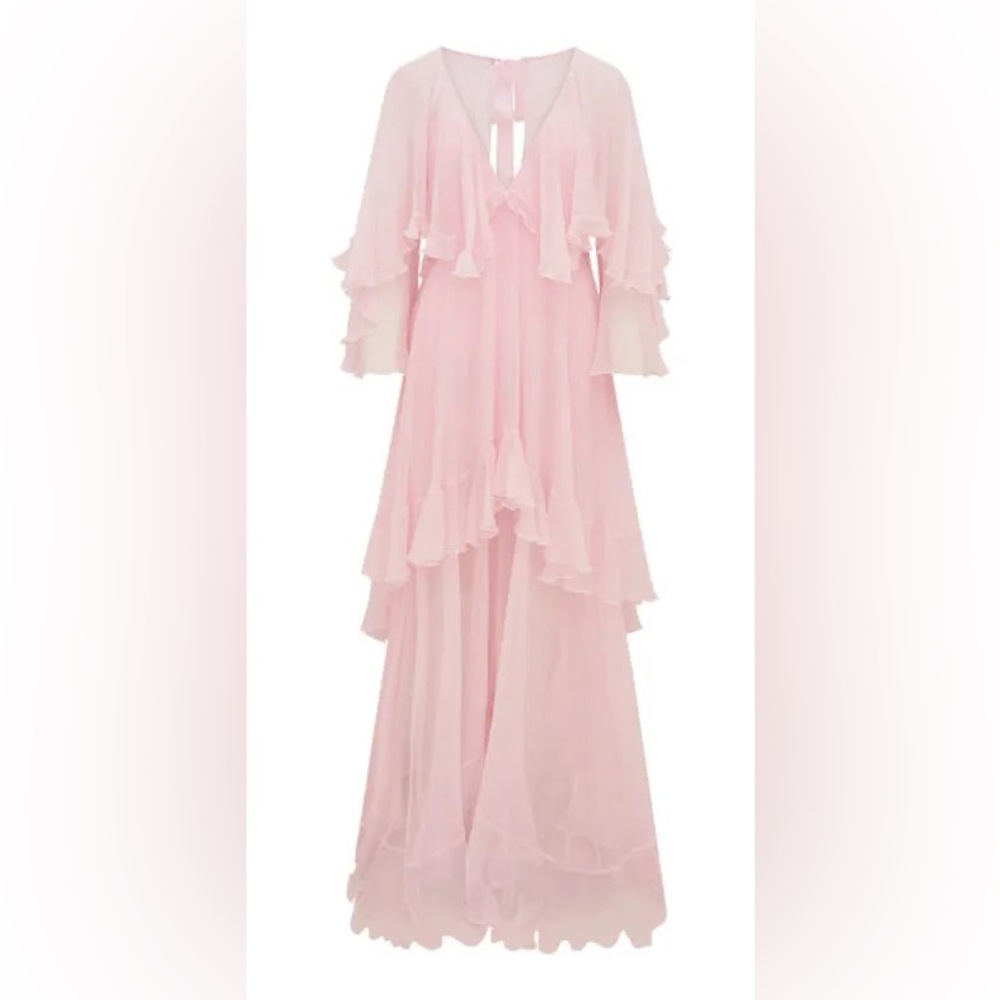 LoveShackFancy Collia Tiered Silk Chiffon Maxi Dress - Light Pink - Size S